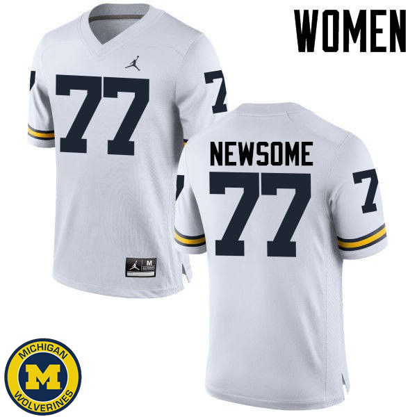 Women's Michigan Wolverines #77 Grant Newsome White Football Jersey